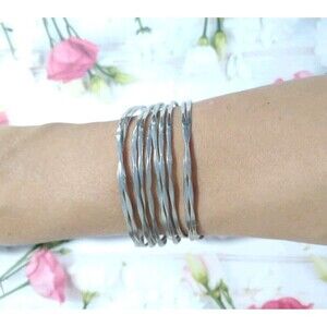 Silver Tone Free Form Oxidized Wrinkled Cuff Bracelet